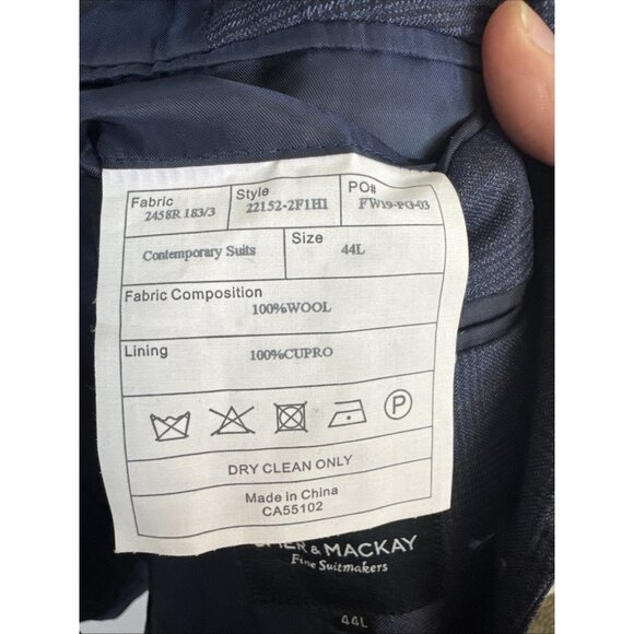 Spier & Mackay Guabello Super 130s Wool Blazer 44L Navy Check Elbow Wear - Picture 11 of 11